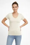 Kadın T-shirt V Yaka Slim Fit Likralı Tişört Günlük Basic Body - Taş