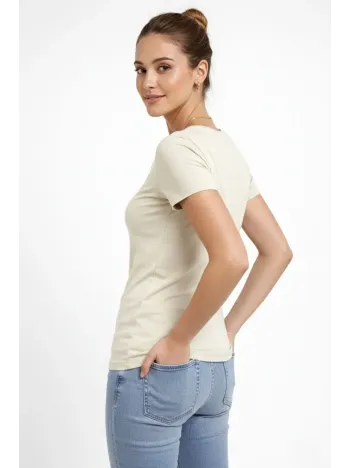 Kadın T-shirt V Yaka Slim Fit Likralı Tişört Günlük Basic Body - Taş Kadın T-shirt V Yaka Slim Fit Likralı Tişört Günlük Basic Body - Taş