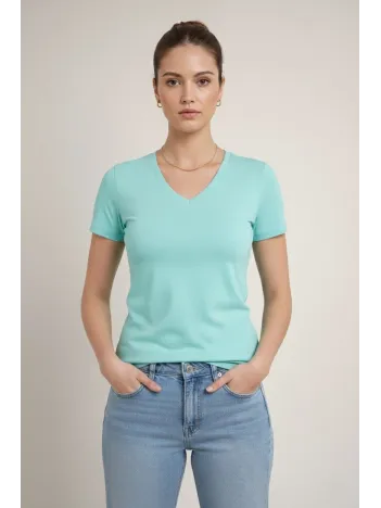 Kadın T-shirt V Yaka Slim Fit Likralı Tişört Günlük Basic Body - Turkuvaz Kadın T-shirt V Yaka Slim Fit Likralı Tişört Günlük Basic Body - Turkuvaz