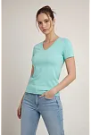 Kadın T-shirt V Yaka Slim Fit Likralı Tişört Günlük Basic Body - Turkuvaz