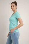 Kadın T-shirt V Yaka Slim Fit Likralı Tişört Günlük Basic Body - Turkuvaz Kadın T-shirt V Yaka Slim Fit Likralı Tişört Günlük Basic Body - Turkuvaz