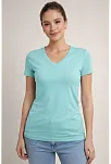 Kadın T-shirt V Yaka Slim Fit Likralı Tişört Günlük Basic Body - Turkuvaz
