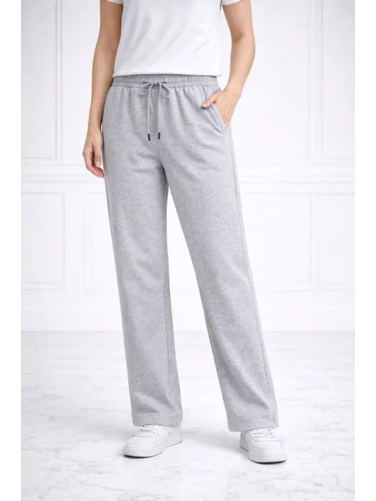 Kadın Düz Paça Beli Lastikli İpli Günlük Spor Eşofman Altı Rahat Fit - Gri Kadın Düz Paça Beli Lastikli İpli Günlük Spor Eşofman Altı Rahat Fit - Gri