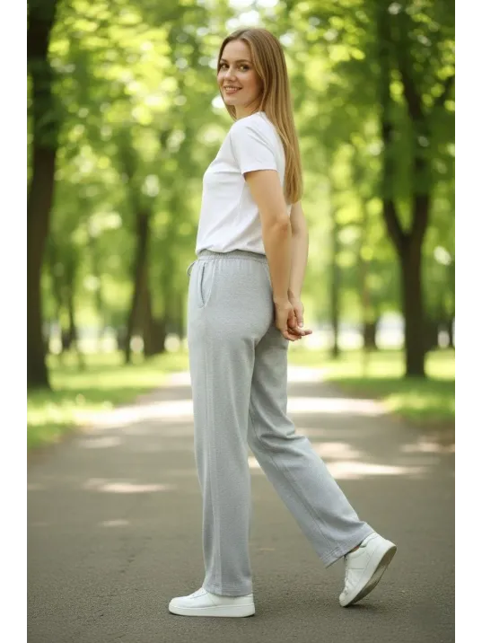 Kadın Düz Paça Beli Lastikli İpli Günlük Spor Eşofman Altı Rahat Fit - Gri Kadın Düz Paça Beli Lastikli İpli Günlük Spor Eşofman Altı Rahat Fit - Gri