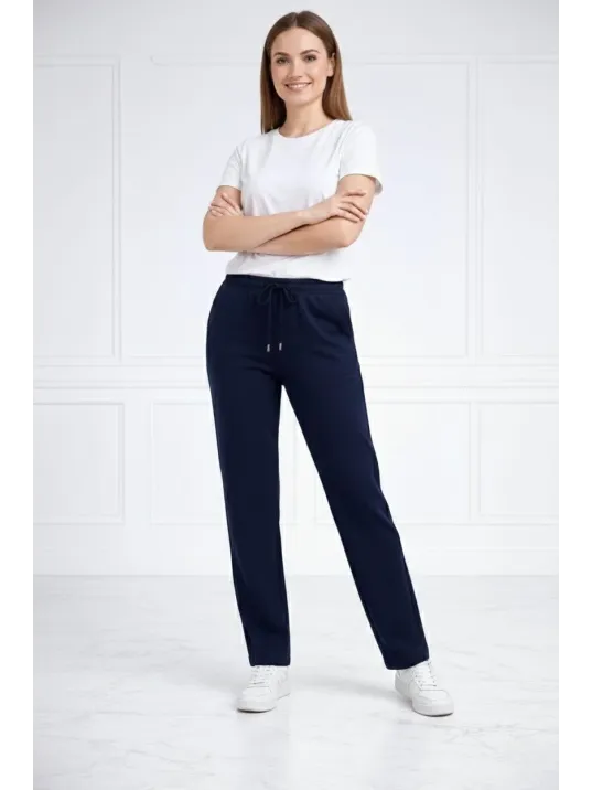 Kadın Düz Paça Beli Lastikli İpli Günlük Spor Eşofman Altı Rahat Fit - Lacivert