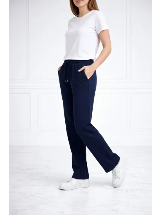Kadın Düz Paça Beli Lastikli İpli Günlük Spor Eşofman Altı Rahat Fit - Lacivert