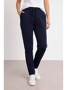 Kadın Düz Paça Beli Lastikli İpli Günlük Spor Eşofman Altı Rahat Fit - Lacivert