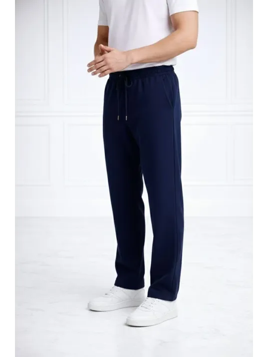 Erkek Düz Paça Beli Lastikli İpli Günlük Spor Eşofman Altı Rahat Fit - Lacivert