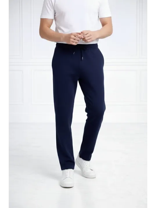 Erkek Düz Paça Beli Lastikli İpli Günlük Spor Eşofman Altı Rahat Fit - Lacivert