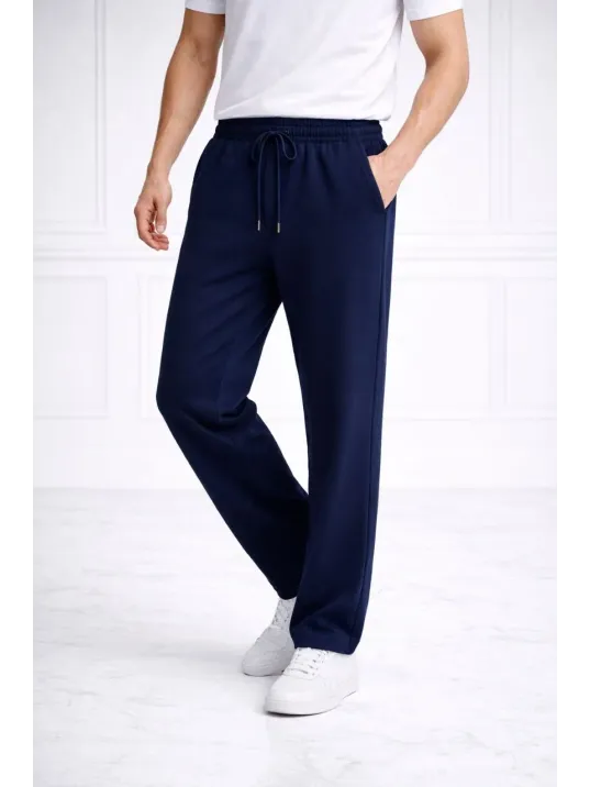 Erkek Düz Paça Beli Lastikli İpli Günlük Spor Eşofman Altı Rahat Fit - Lacivert