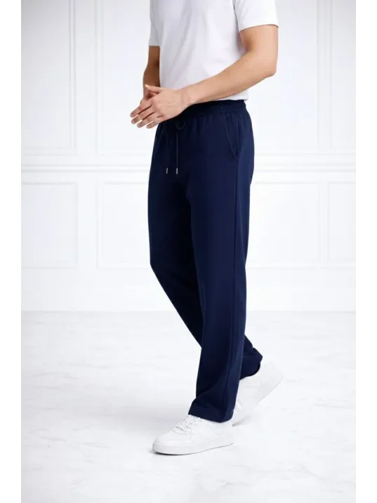 Erkek Düz Paça Beli Lastikli İpli Günlük Spor Eşofman Altı Rahat Fit - Lacivert