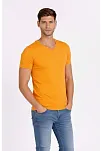 Erkek T-shirt V Yaka Slim Fit Dar Kesim Likralı Tişört Günlük Basic Body - Sarı