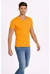 Erkek T-shirt V Yaka Slim Fit Dar Kesim Likralı Tişört Günlük Basic Body - Sarı