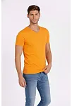 Erkek T-shirt V Yaka Slim Fit Dar Kesim Likralı Tişört Günlük Basic Body - Sarı