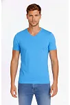 Erkek T-shirt V Yaka Slim Fit Dar Kesim Likralı Tişört Günlük Basic Body - Açık Mavi