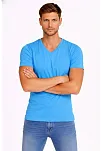 Erkek T-shirt V Yaka Slim Fit Dar Kesim Likralı Tişört Günlük Basic Body - Açık Mavi