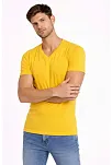 Erkek T-shirt V Yaka Slim Fit Dar Kesim Likralı Tişört Günlük Basic Body - Limon