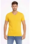 Erkek T-shirt V Yaka Slim Fit Dar Kesim Likralı Tişört Günlük Basic Body - Limon