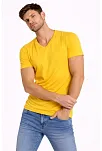 Erkek T-shirt V Yaka Slim Fit Dar Kesim Likralı Tişört Günlük Basic Body - Limon