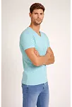 Erkek T-shirt V Yaka Slim Fit Dar Kesim Likralı Tişört Günlük Basic Body - Turkuvaz