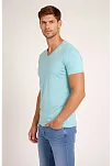 Erkek T-shirt V Yaka Slim Fit Dar Kesim Likralı Tişört Günlük Basic Body - Turkuvaz