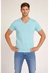 Erkek T-shirt V Yaka Slim Fit Dar Kesim Likralı Tişört Günlük Basic Body - Turkuvaz