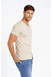 Erkek T-shirt V Yaka Slim Fit Dar Kesim Likralı Tişört Günlük Basic Body - Taş