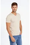 Erkek T-shirt V Yaka Slim Fit Dar Kesim Likralı Tişört Günlük Basic Body - Taş
