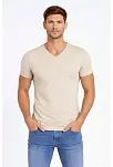 Erkek T-shirt V Yaka Slim Fit Dar Kesim Likralı Tişört Günlük Basic Body - Taş