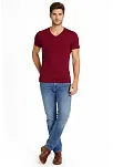 Erkek T-shirt V Yaka Slim Fit Dar Kesim Likralı Tişört Günlük Basic Body - Bordo