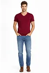 Erkek T-shirt V Yaka Slim Fit Dar Kesim Likralı Tişört Günlük Basic Body - Bordo