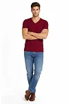 Erkek T-shirt V Yaka Slim Fit Dar Kesim Likralı Tişört Günlük Basic Body - Bordo
