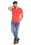 Erkek T-shirt V Yaka Slim Fit Dar Kesim Likralı Tişört Günlük Basic Body - Nar Çiçeği