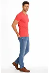 Erkek T-shirt V Yaka Slim Fit Dar Kesim Likralı Tişört Günlük Basic Body - Nar Çiçeği