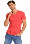 Erkek T-shirt V Yaka Slim Fit Dar Kesim Likralı Tişört Günlük Basic Body - Nar Çiçeği