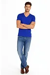 Erkek T-shirt V Yaka Slim Fit Dar Kesim Likralı Tişört Günlük Basic Body - Saks Mavisi