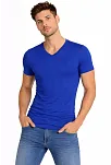Erkek T-shirt V Yaka Slim Fit Dar Kesim Likralı Tişört Günlük Basic Body - Saks Mavisi