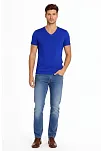 Erkek T-shirt V Yaka Slim Fit Dar Kesim Likralı Tişört Günlük Basic Body - Saks Mavisi