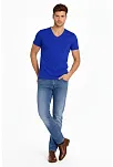 Erkek T-shirt V Yaka Slim Fit Dar Kesim Likralı Tişört Günlük Basic Body - Saks Mavisi