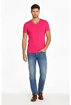 Erkek T-shirt V Yaka Slim Fit Dar Kesim Likralı Tişört Günlük Basic Body - Pembe