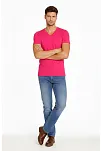 Erkek T-shirt V Yaka Slim Fit Dar Kesim Likralı Tişört Günlük Basic Body - Pembe