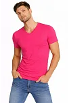 Erkek T-shirt V Yaka Slim Fit Dar Kesim Likralı Tişört Günlük Basic Body - Pembe