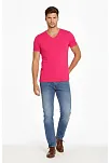 Erkek T-shirt V Yaka Slim Fit Dar Kesim Likralı Tişört Günlük Basic Body - Pembe