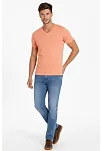 Erkek T-shirt V Yaka Slim Fit Dar Kesim Likralı Tişört Günlük Basic Body - Toz Pembe