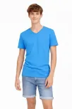 Genç Erkek Çocuk V Yaka Tişört Yazlık Model Günlük Basic Body - Açık Mavi