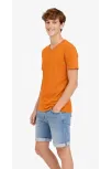 Genç Erkek Çocuk V Yaka Tişört Yazlık Model Günlük Basic Body - Turuncu
