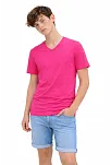 Genç Erkek Çocuk V Yaka Tişört Yazlık Model Günlük Basic Body - Pembe