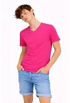 Genç Erkek Çocuk V Yaka Tişört Yazlık Model Günlük Basic Body - Pembe