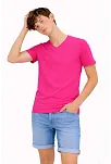 Genç Erkek Çocuk V Yaka Tişört Yazlık Model Günlük Basic Body - Pembe