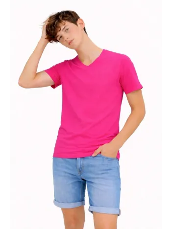 Genç Erkek Çocuk V Yaka Tişört Yazlık Model Günlük Basic Body - Pembe Genç Erkek Çocuk V Yaka Tişört Yazlık Model Günlük Basic Body - Pembe